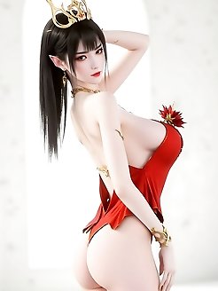 The Queen Medusa in striking black and white underwear showcasing her allure