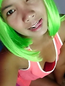 Unbelievable asian mistress is posing seminaked outdoor